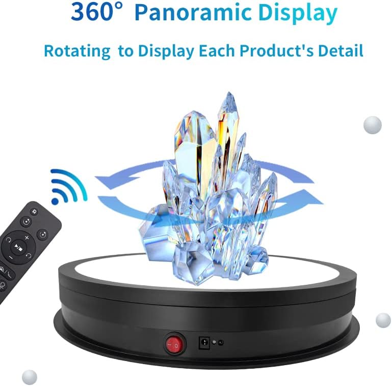 JAYEGT LED Light Base Non-Slip Rotating Display Stand , 110Lbs Load,360 Photography Turntable for Products Shows, Glass Crystal Artwork, Jewelry,Remote control(16.5inch / 6Color LED Light/Black/Wired) - Image 3
